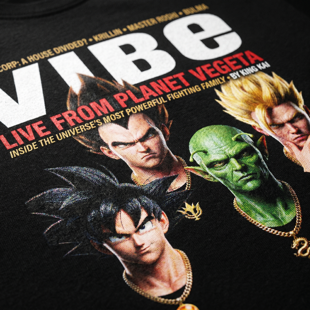 Dragon Ball Z VIBE Magazine Tee — closeup mockup