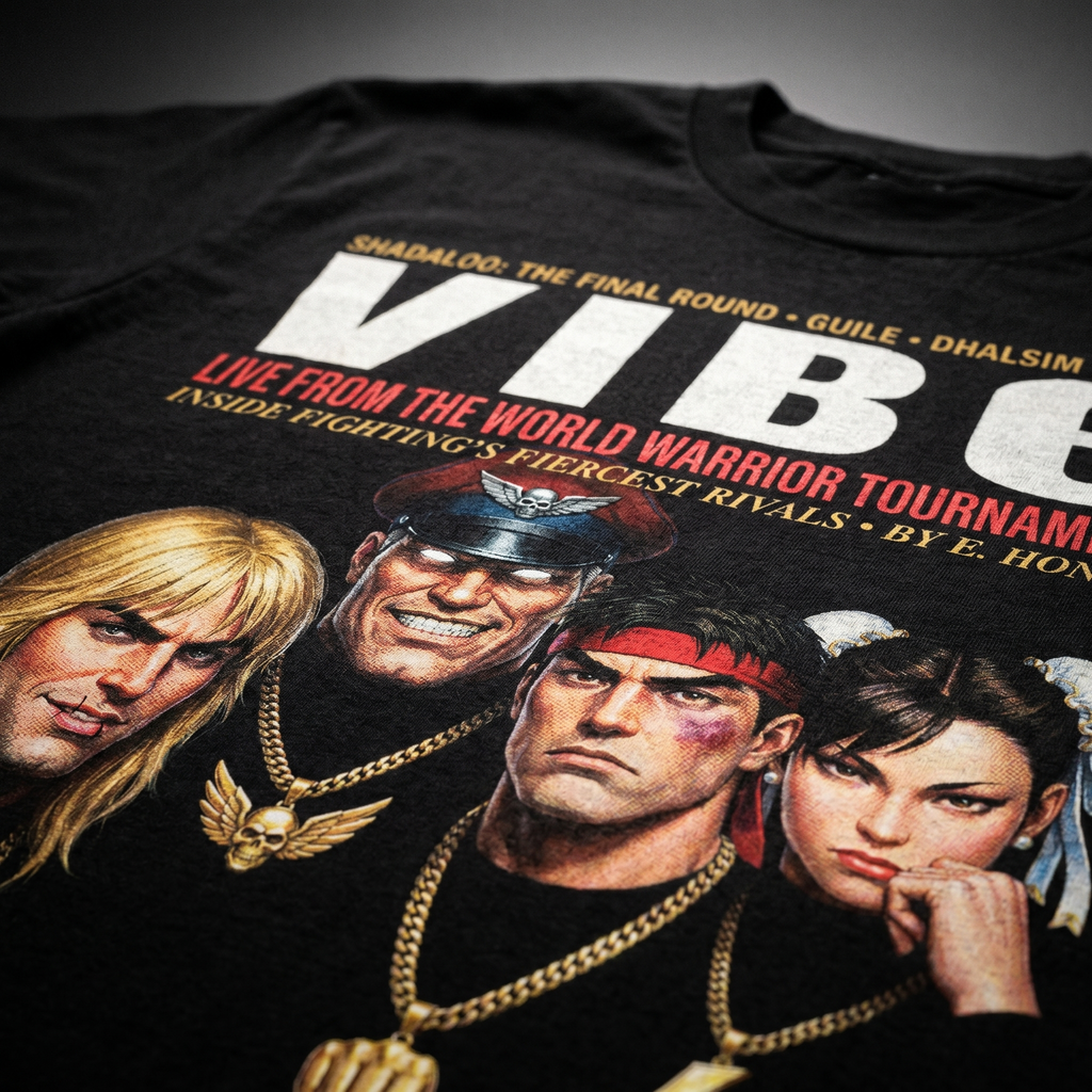 Street Fighter VIBE Magazine Tee — closeup mockup