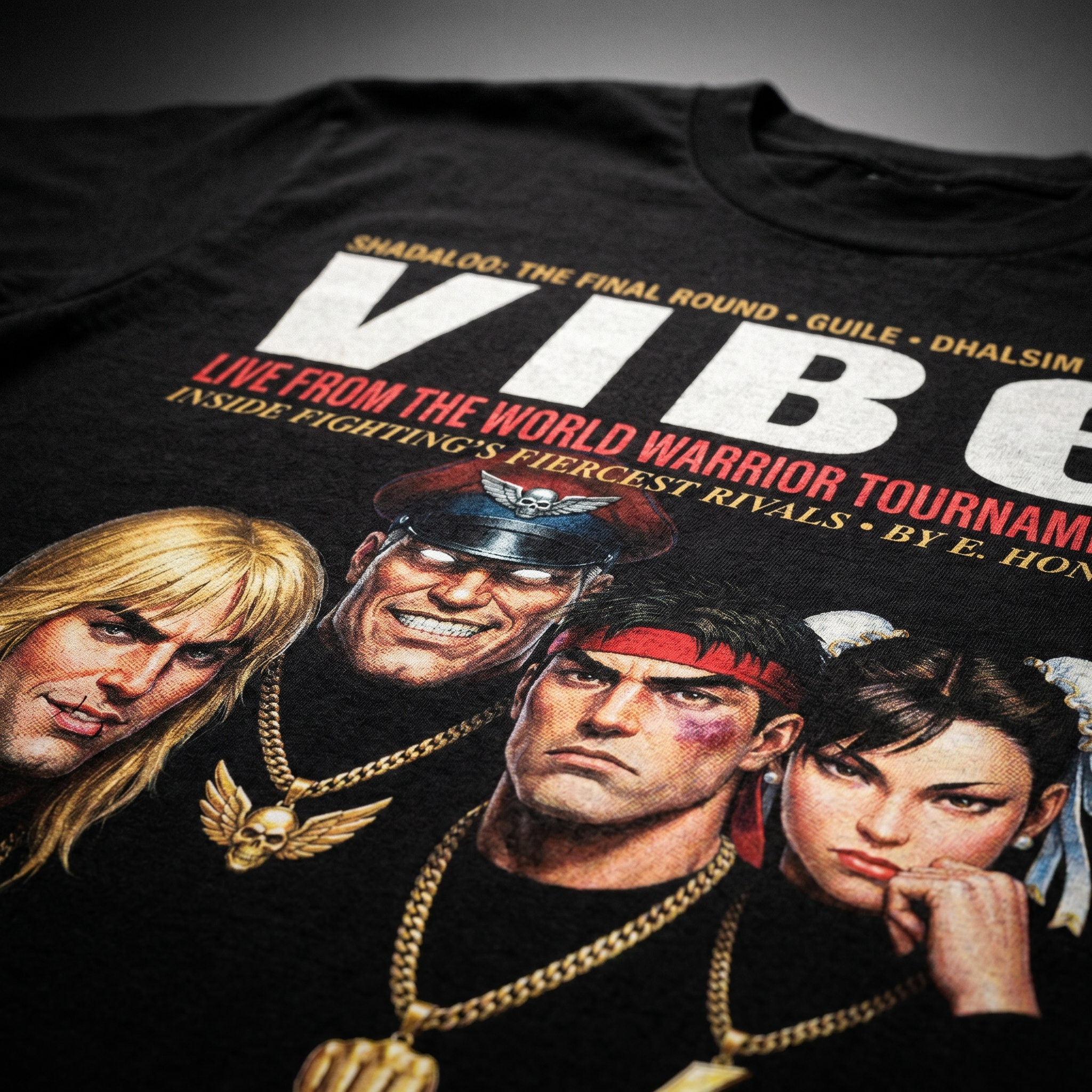 Street Fighter VIBE Magazine Tee — closeup mockup