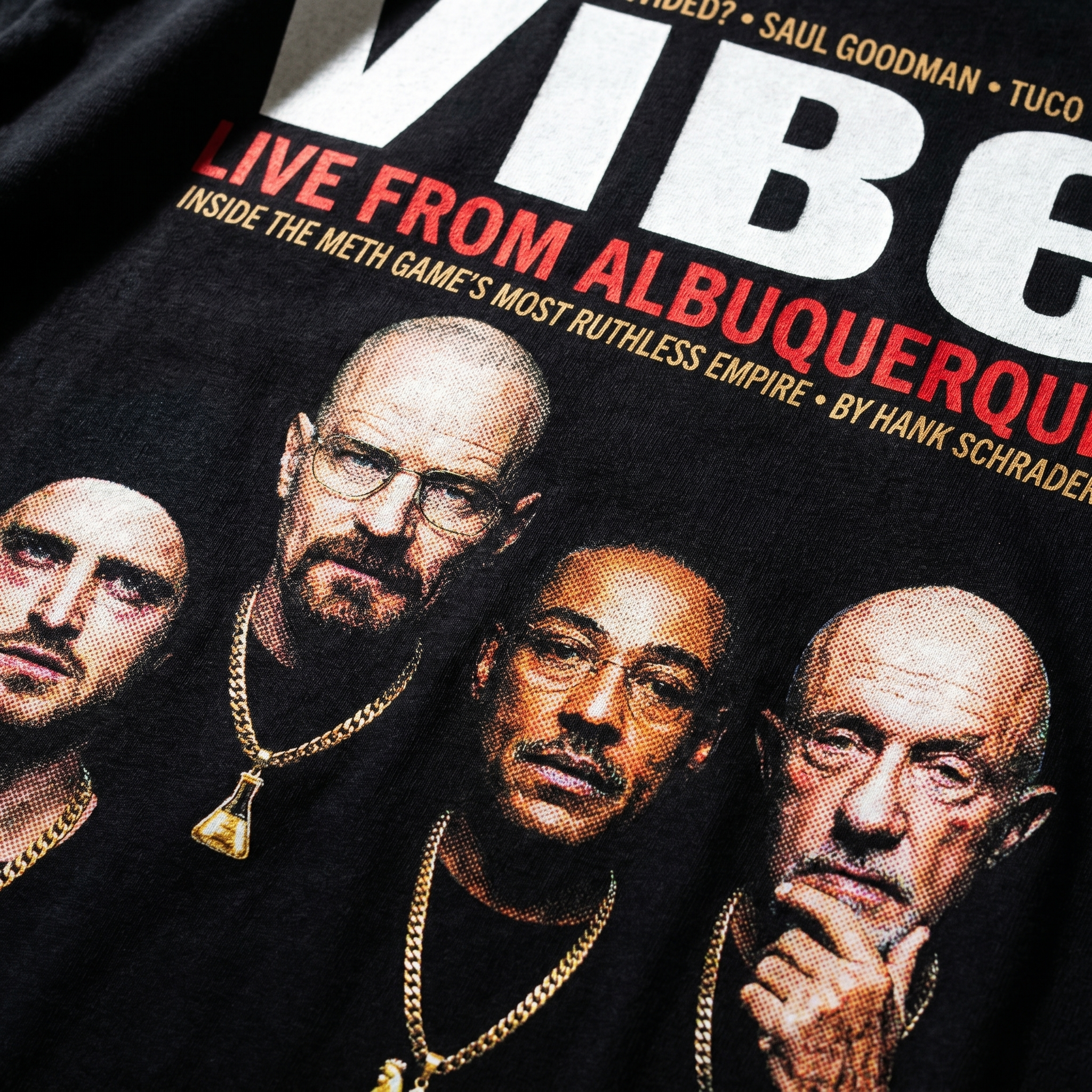 Breaking Bad VIBE Magazine Tee — closeup mockup