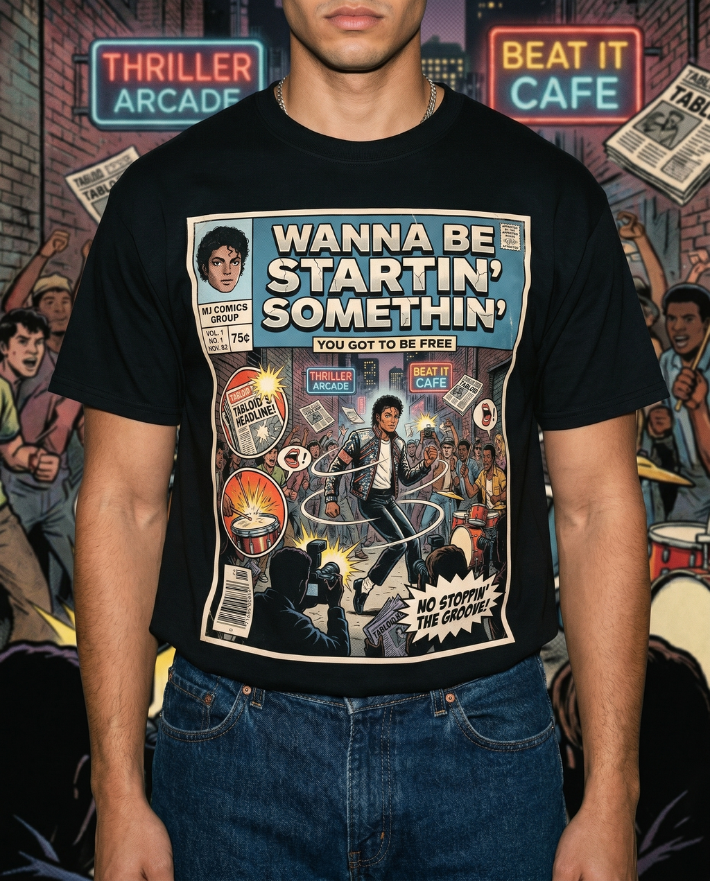 Michael Jackson Wanna Be Startin Somethin Comic Tee