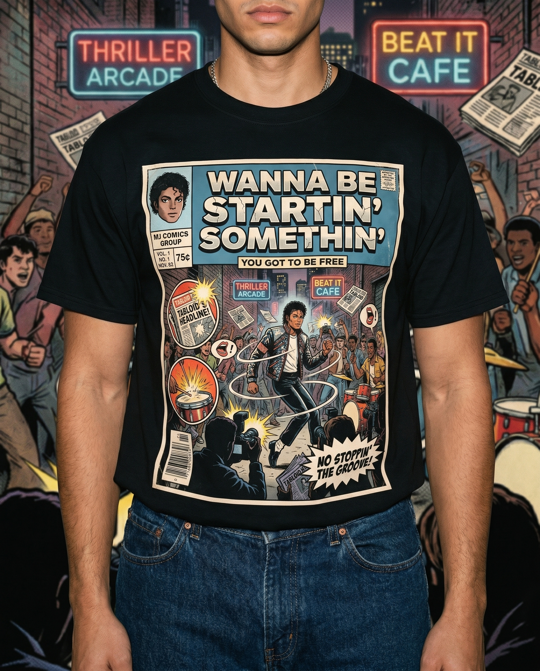 Michael Jackson Wanna Be Startin Somethin Comic Tee