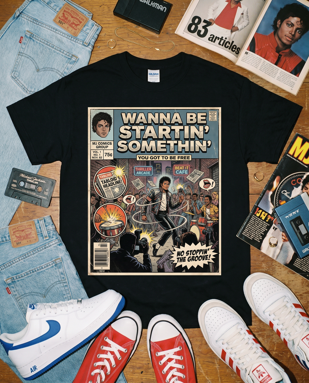 Michael Jackson Wanna Be Startin Somethin Comic Tee