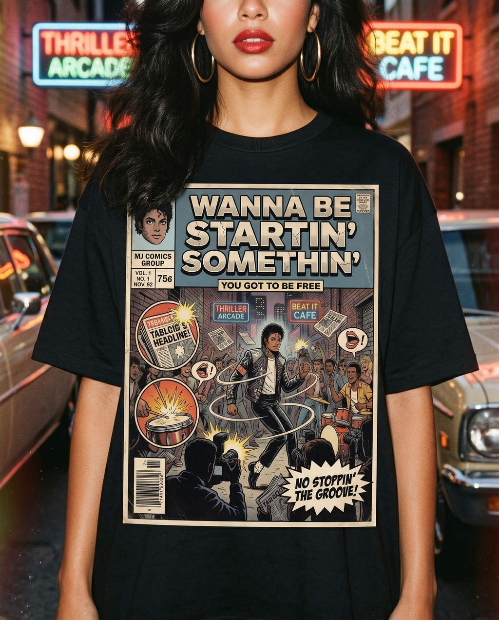Michael Jackson Wanna Be Startin Somethin Comic Tee