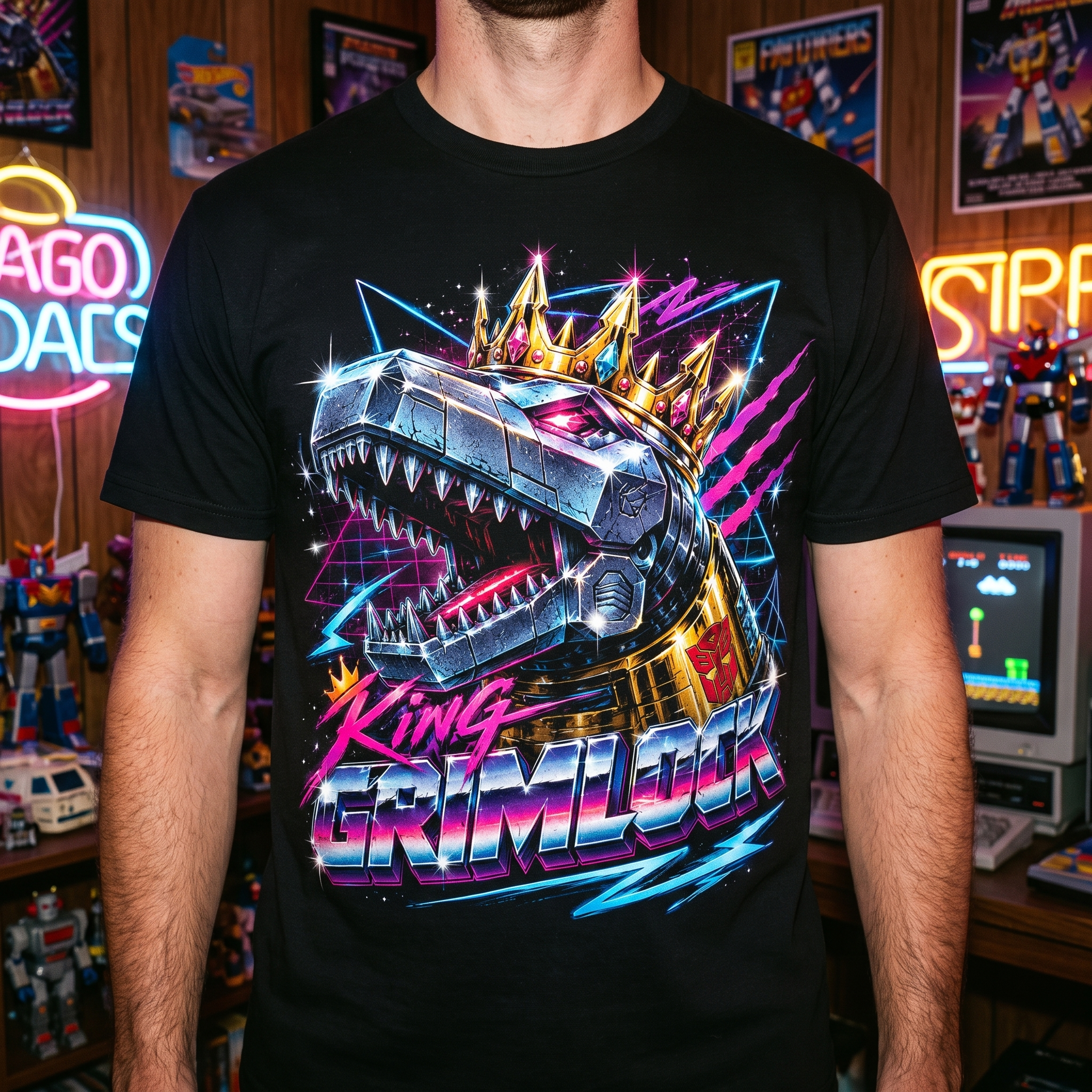 King Dino Robot Graphic Tee | Retro 80s Vaporwave Robot Shirt