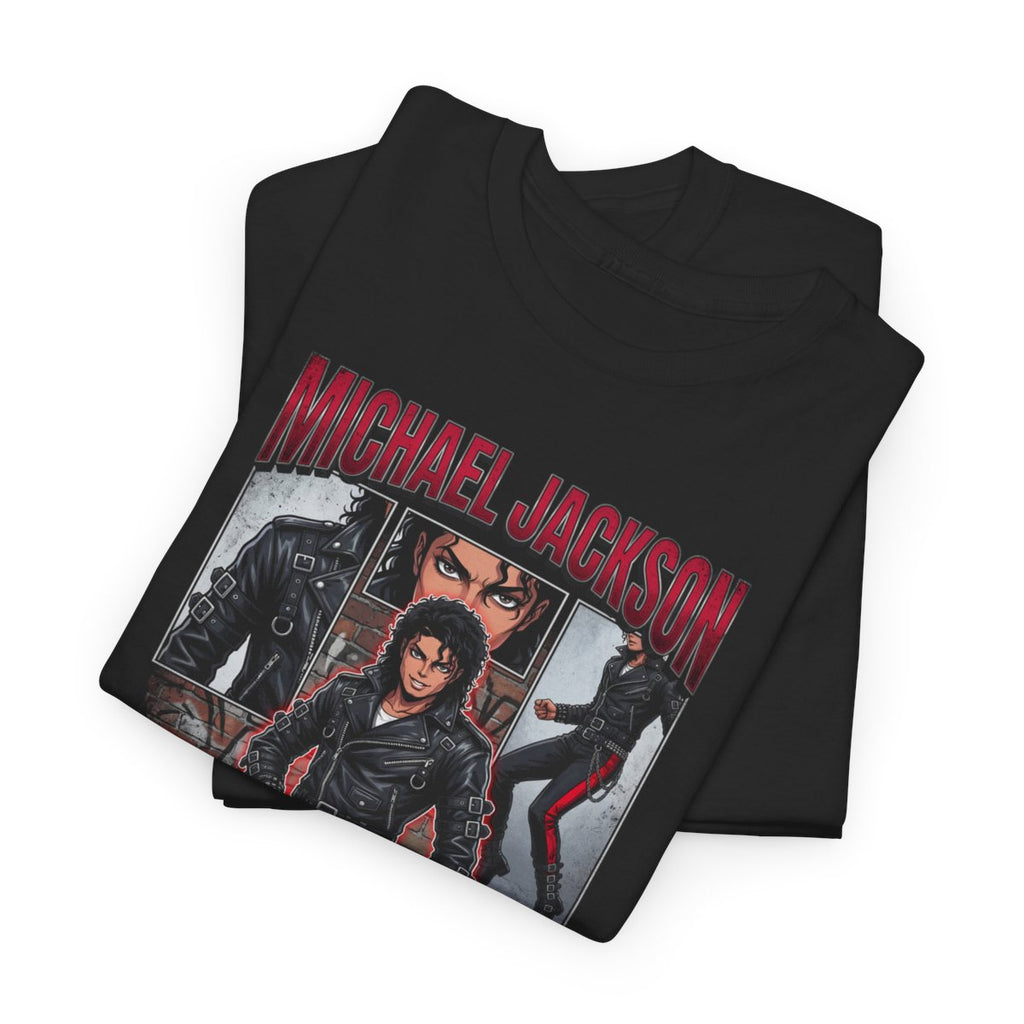 MJ Bad Era Anime Comic Tee - flat fold Bad era leather panels