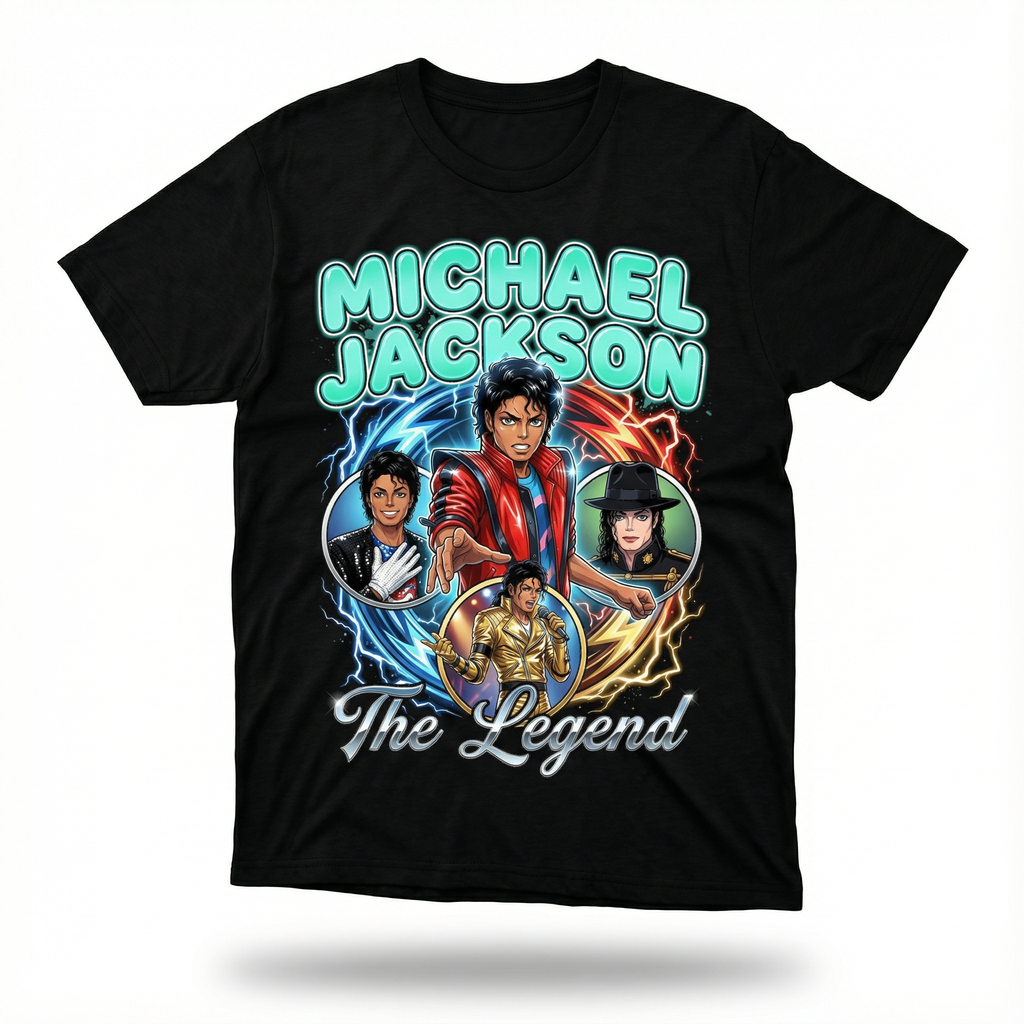 MJ The Legend Anime Comic Tee - full mockup cyan Thriller