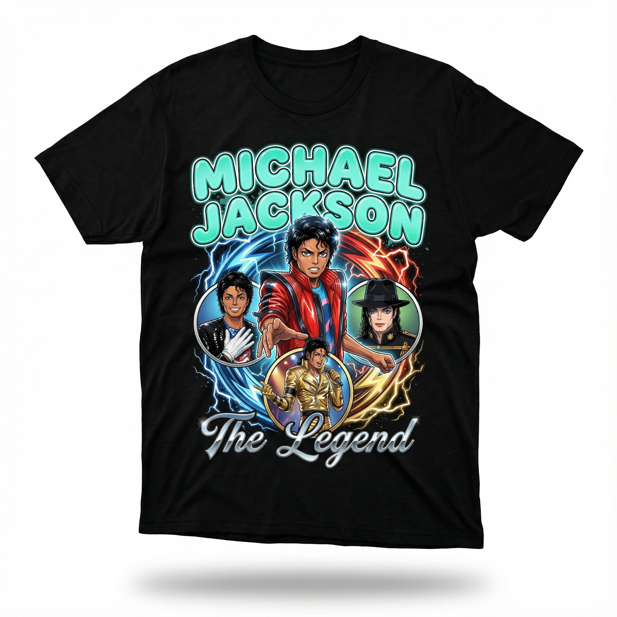 MJ The Legend Anime Comic Tee - full mockup cyan Thriller