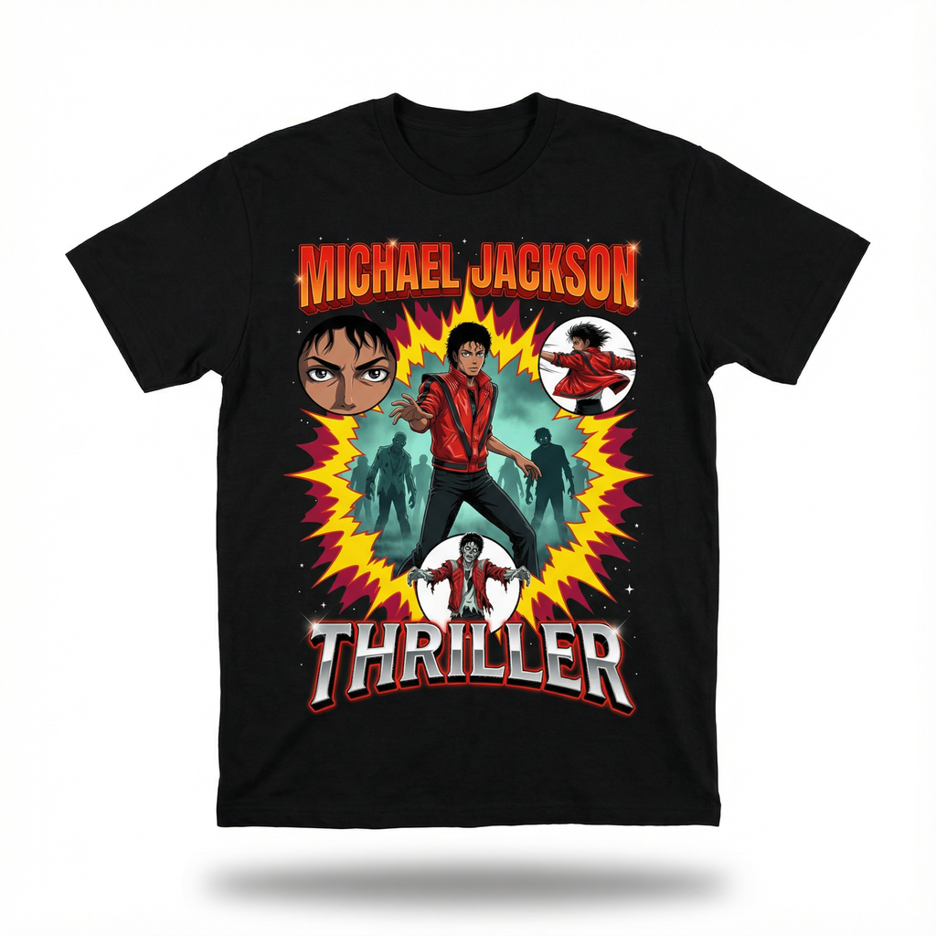 MJ Thriller Anime Comic Tee - full Thriller mockup zombie burst