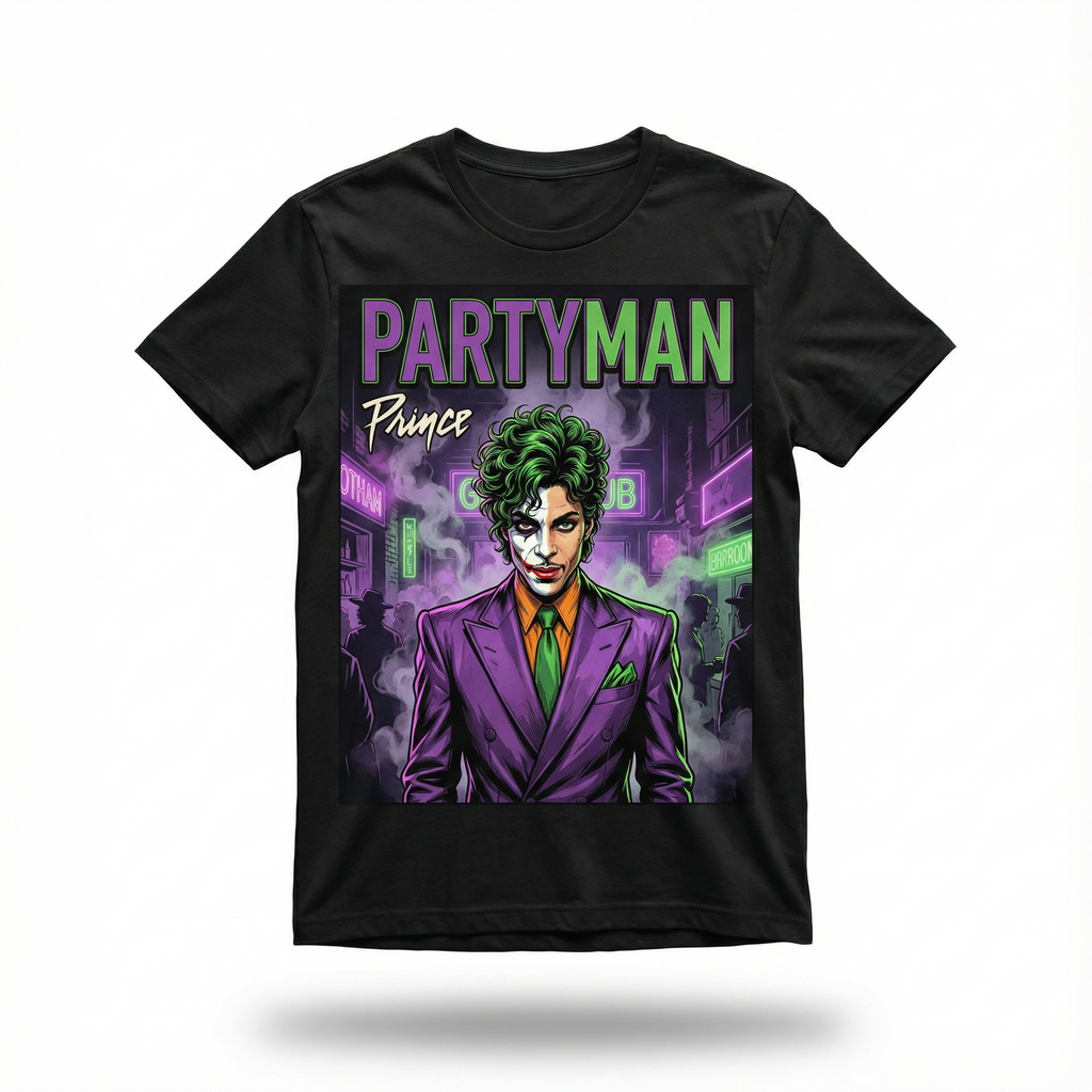 Prince Partyman Joker Tee - model wearing alt angle