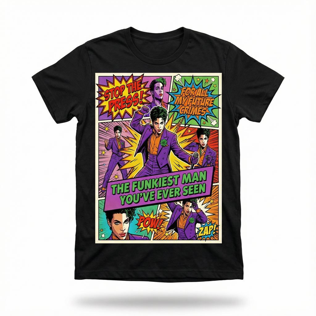 Prince Partyman Tee - flat front comic panel POW ZAP