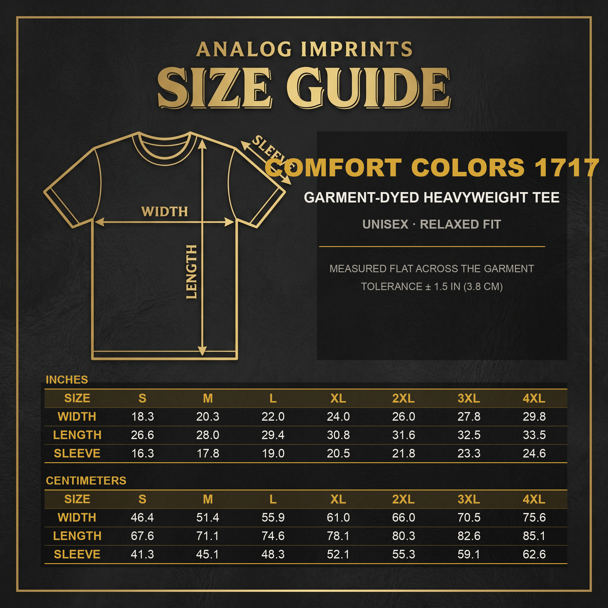 Analog Imprints size guide