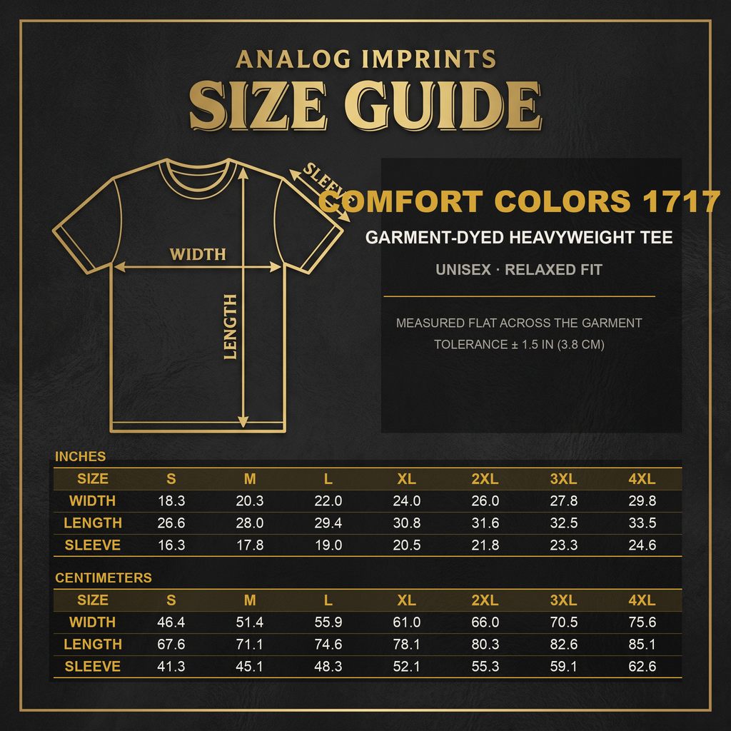 Analog Imprints size guide
