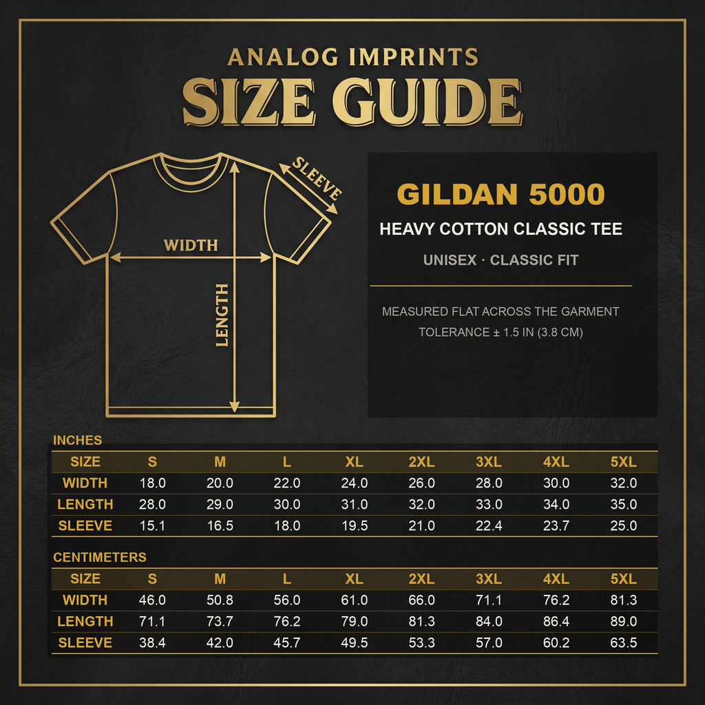 Analog Imprints size guide