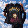 Young MJ 70s afro halftone lifestyle mockup
